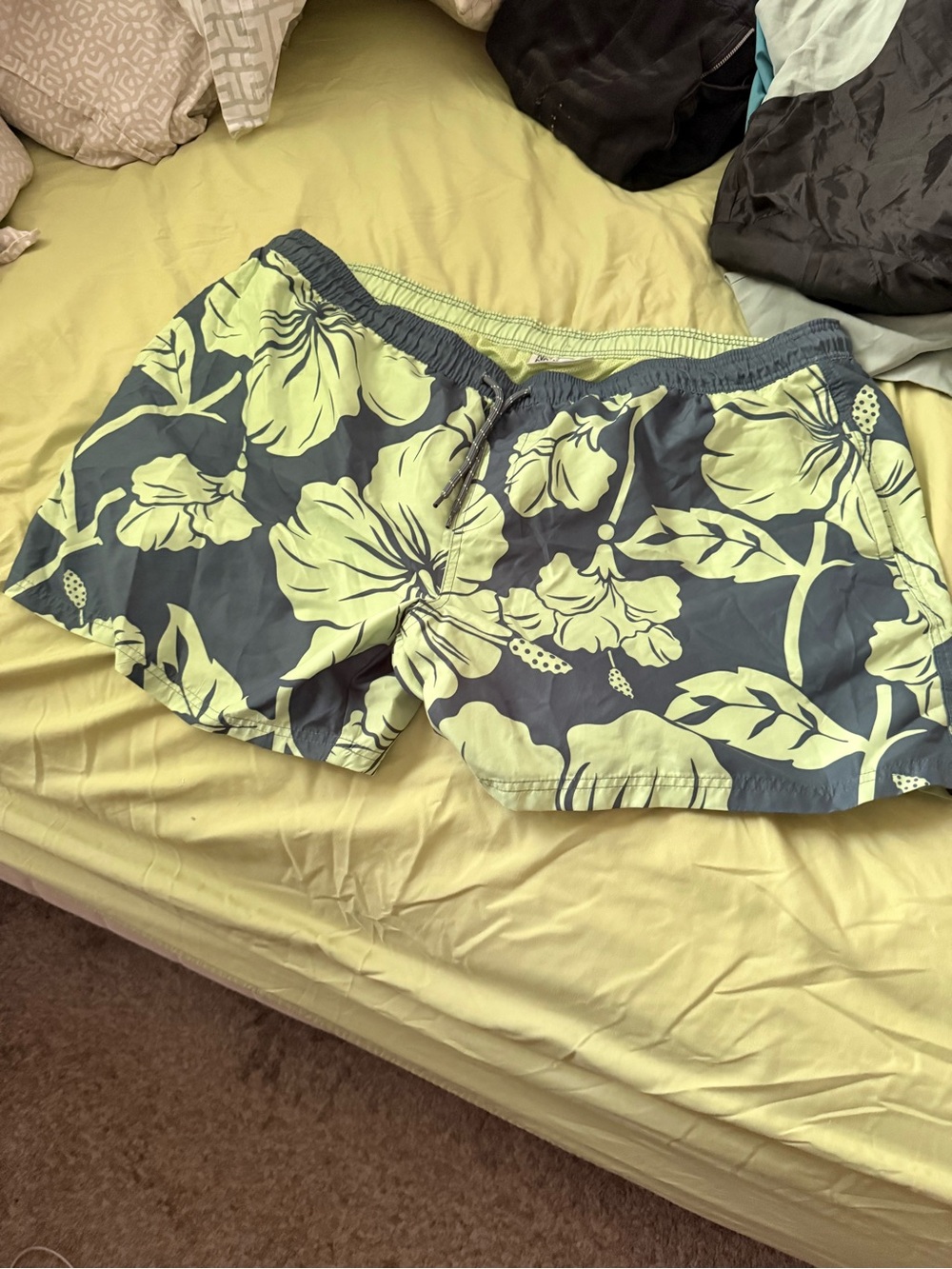 Men's Floral Print Elastic Waist Shorts - Green